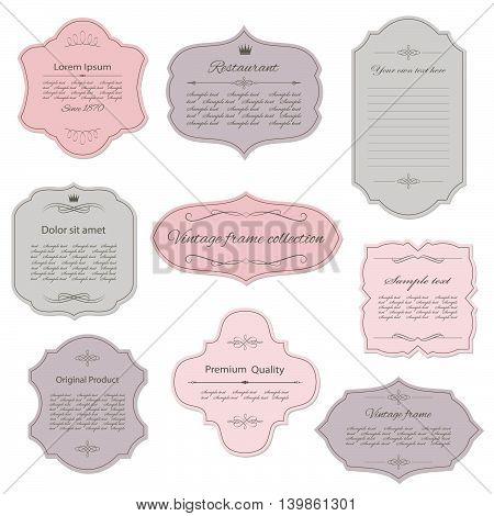 Elegant vintage frame set, isolated on white.