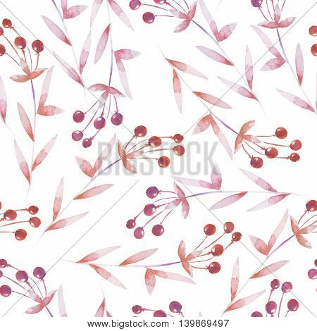 Seamless pattern with the red and orange berries, hand drawn in a watercolor on a white background, background for your card and work, hand drawn in a pastel