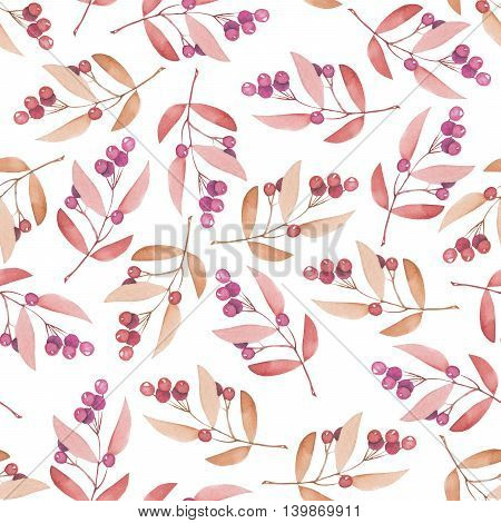 Seamless pattern with the red and orange berries, hand drawn in a watercolor on a white background, background for your card and work, hand drawn in a pastel