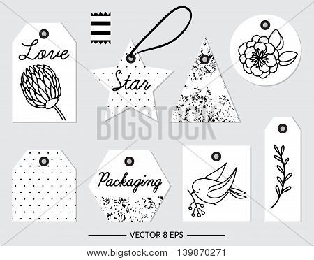 Set of vector black and white elements for party and Birthday isolated on white background. Vector cute elements for party wedding Birthday postcards invitations and other.