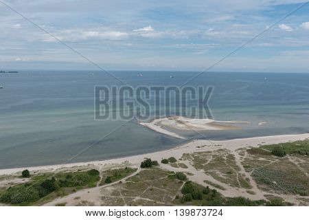 bird view in laboe east over the baltic sea