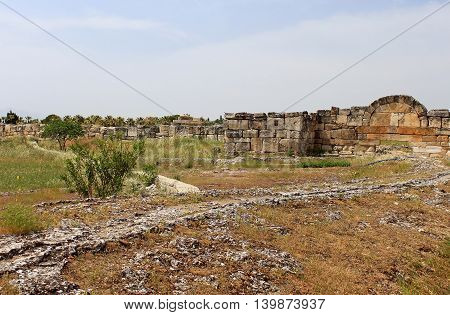 Ruins of the ancient city of Hierapolis at spring time, Turkey