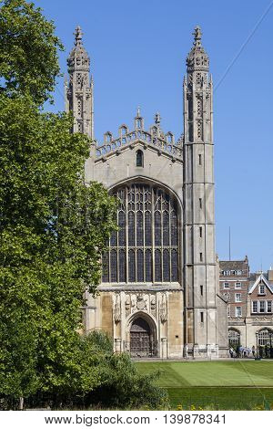A view of the historic King's College Chapel in Cambridge UK.