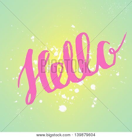 Vector artistic brush lettering composition. Gradient texture Greeting Hello.  Hand drawing ink brush illustration
