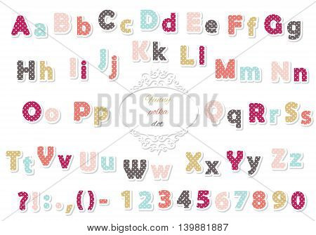 Paper cut polka dot font. Colored. Trendy.