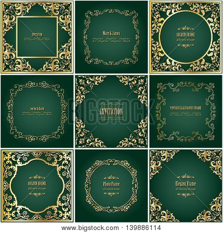 Filigree golden frame set. Luxury templates. Vintage.