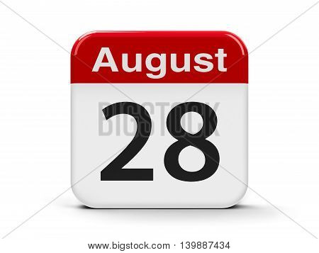 Calendar web button - The Twenty Eighth of August three-dimensional rendering 3D illustration