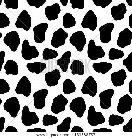 Cow seamless pattern, abstract vector background with bkack spots. Vector seamless cow skin pattern. Pattern for milk and farm production