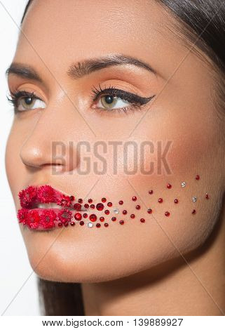 beauty woman with perfect skin creative makeup isolated