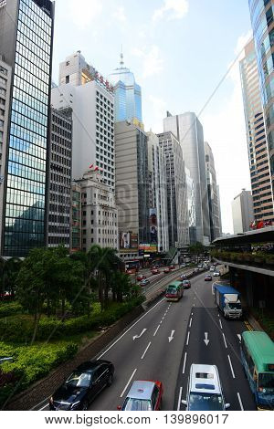 HONG KONG - NOV 9: Hong Kong Connaught Road Central at the center of Financial District on Nov 9, 2015 in Hong Kong. Connaught Road is a major road on the north shore of Hong Kong Island.