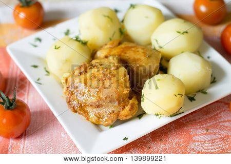 potato with chicken, chicken, cooked, food, potato, meat, lunch,