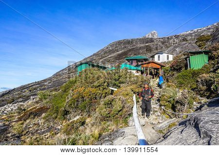 Ranau,Sabah,Malaysia-March 13,2016:Group of climbers arrived at Sayat Sayat check point after successfully completed conquering the mountain Kinabalu.Later,the climbers will continue to Laban Rata.
