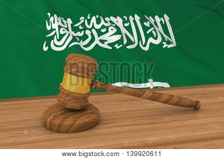 Saudi Arabian Law Concept - Flag Of Saudi Arabia Behind Judge's Gavel 3D Illustration