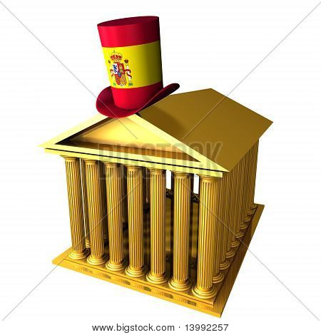 Spanisch Top Hat Standing Over Stocks Exchange Gebäude