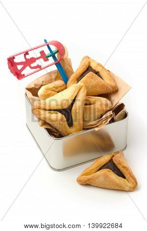 Hamantaschen cookies and grogger forJewish festival of Purim