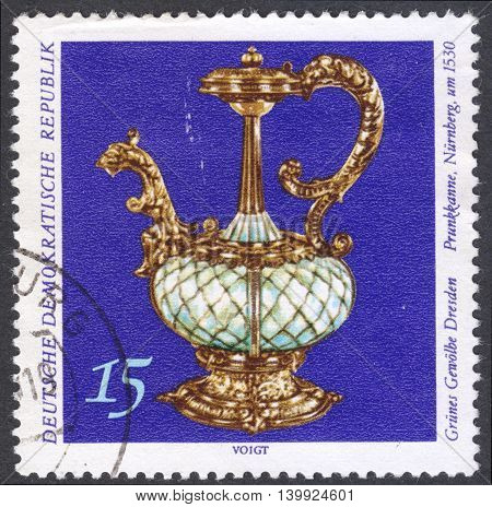MOSCOW RUSSIA - CIRCA FEBRUARY 2016: a post stamp printed in DDR shows a sumptuous pot the series 