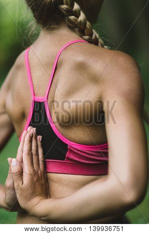 Yoga Reverse Prayer Position,  toned image, vertical image