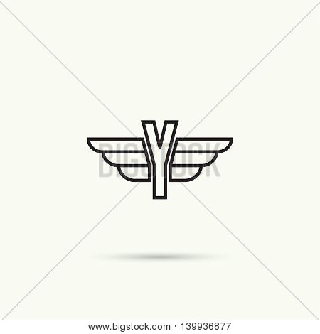 Elegant dynamic alphabet letters with wings. Monogram wing logo mockup. Creative design element. Corporate branding identity. Vector template. Letter y