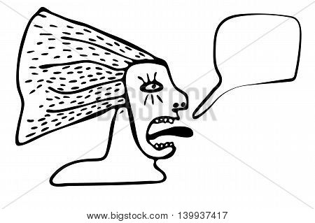 Hand Drawn Illustration Screaming Woman with Place For Your Text. White background.