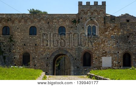 chart of the Bovino Castle province of Foggia seen with low angle to the level lawn in front