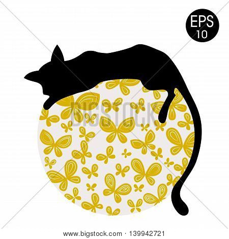 Black Cat With Butterflies