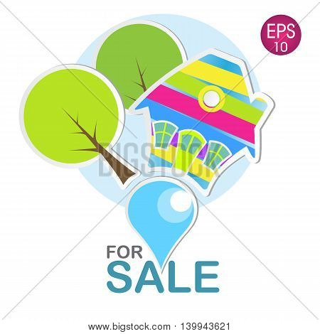 vector illustration of the colorful house with trees for sale