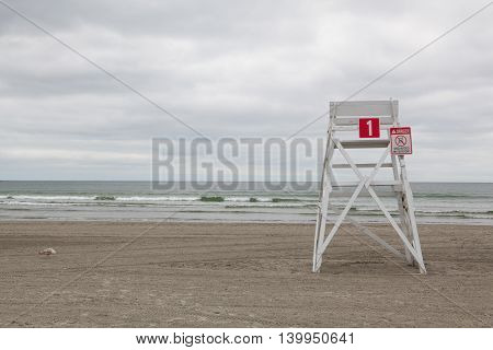 Watchtower on the empty beach in Middletown Newport County Rhode Island USA
