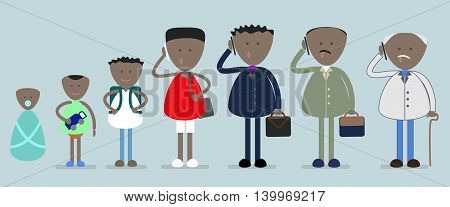 African,  american man from infancy to old age, vector