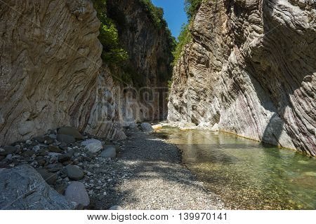 Mountain River Gorge Near Panta Vrexei In Evritania, Greece