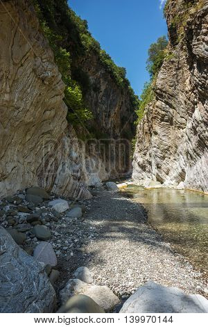 Mountain River Gorge Near Panta Vrexei In Evritania, Greece