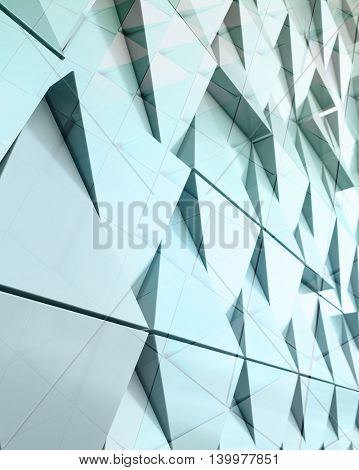 Abstract photo close-up view of modern aluminum ventilated facade of triangles