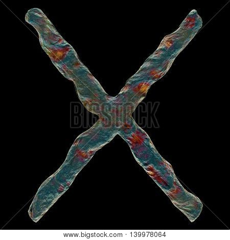 3D render bacteria virus in random color isolated on black background. 3d render microbe. Human immune system virus on black background. Chromosome X on the black screen. Bacteria germs microorganism cells under microscope. High Quality 3D Render