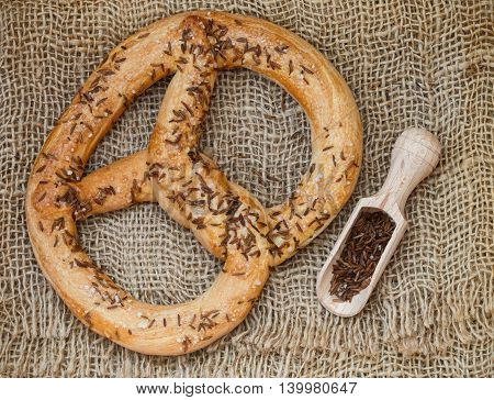 Pretzel with caraway seeds and sea salt