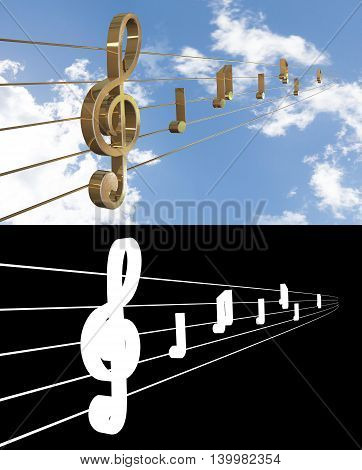 Music Background with Treble Clef. 3D illustration. Alpha channel