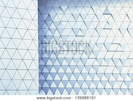 Abstract photo of modern aluminum ventilated facade of triangles