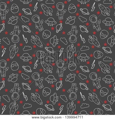 Hand drawn space doodle seamless background.Space pattern.