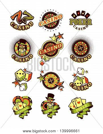set of vector icons and posters on the theme of casino isolated