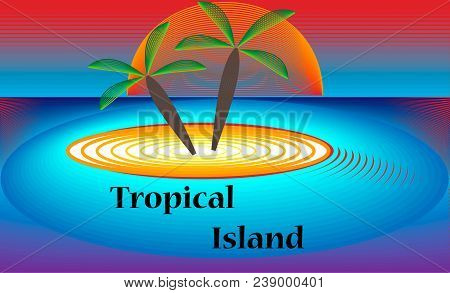 Abstract Tropical Island Is Depicted By Lines.