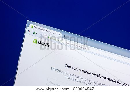 Ryazan, Russia - April 29, 2018: Homepage Of Shopify Website On The Display Of Pc, Url - Shopify.com