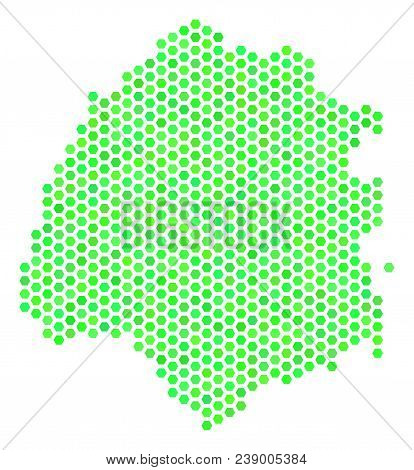 Fresh Green Thassos Greek Island Map. Vector Hex-tile Territorial Map Using Eco Green Color Tones. A