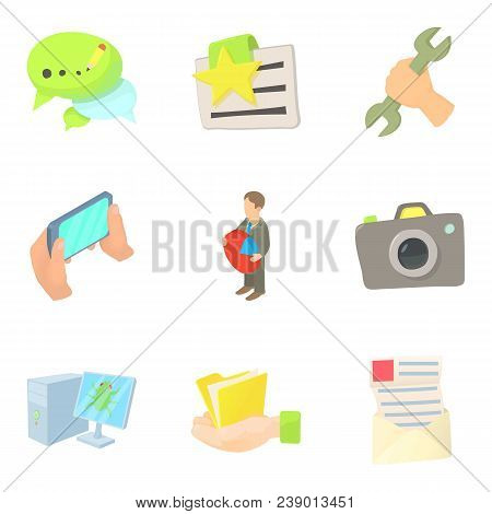Working Atmosphere Icons Set. Cartoon Set Of 9 Working Atmosphere Vector Icons For Web Isolated On W