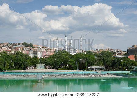 Ankara in springtime - Melike Hatun Mosque as seen from Youth Park (Genclik Parki) - Ankara, Turkey