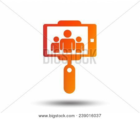 Monopod Selfie Stick Icon. Self Portrait With Group Of People. Blurred Gradient Design Element. Vivi