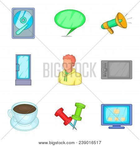 Work Location Icons Set. Cartoon Set Of 9 Work Location Vector Icons For Web Isolated On White Backg