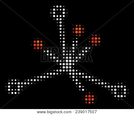 Big Bang Halftone Vector Icon. Illustration Style Is Dotted Iconic Big Bang Symbol On A Black Backgr