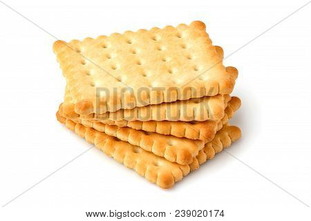 Fresh Crackers; Biscuit Isolated Macro On White Background.