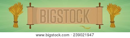 Jewish Holiday Greeting Card. Ruth With Sheaf Of Wheat And Greeting Inscription Hebrew - Happy Shavu