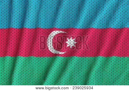 Azerbaijan Flag Printed On A Polyester Nylon Sportswear Mesh Fabric With Some Folds