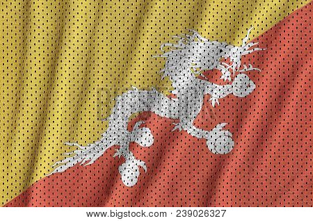 Bhutan Flag Printed On A Polyester Nylon Sportswear Mesh Fabric With Some Folds