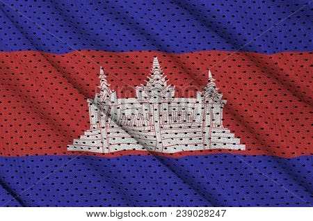 Cambodia Flag Printed On A Polyester Nylon Sportswear Mesh Fabric With Some Folds